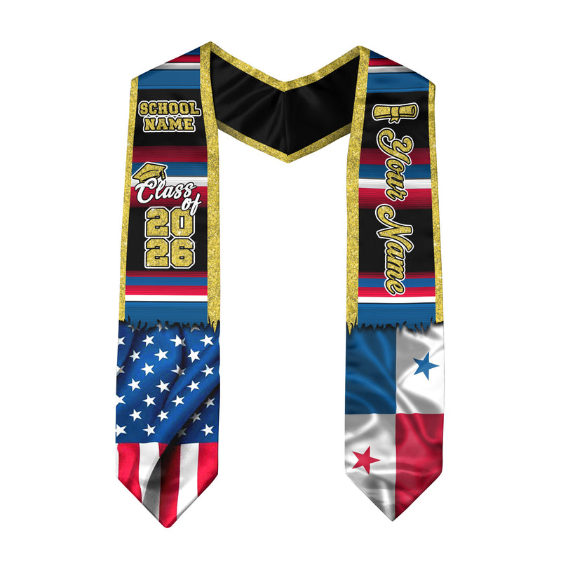 Customized Panama Graduation Stole Highlighting Panamanian Flag Elements, Graduation Sash for Class of 2026