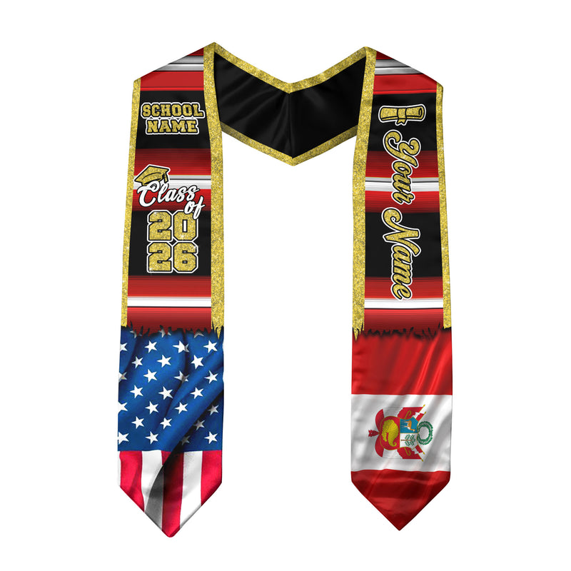 Customized Peru Graduation Stole Featuring Peruvian Flag Heritage Pattern, Graduation Sash Class of 2026