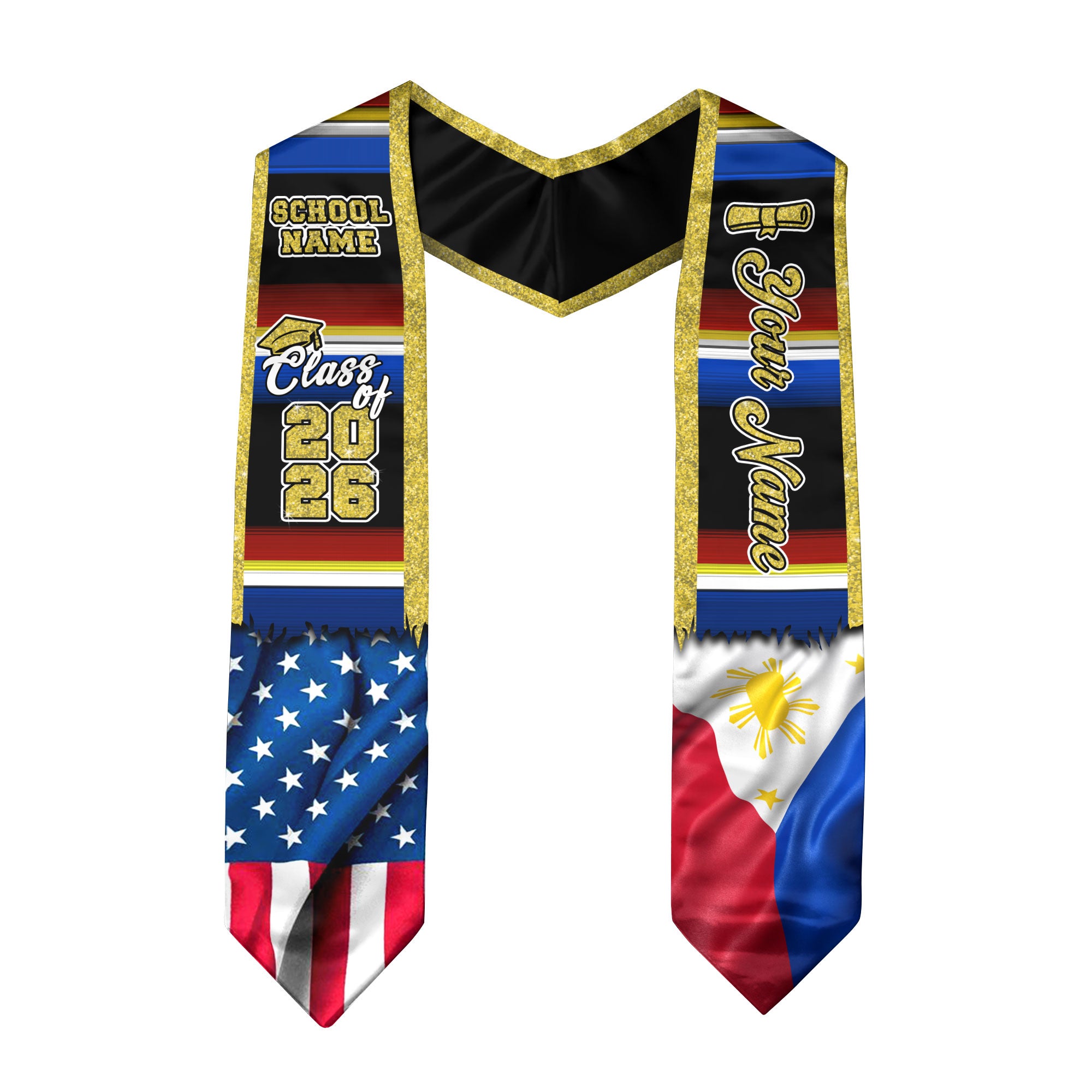 Customized Philippines Graduation Stole with Filipino Flag Inspired Style, Graduation Sash for Class of 2026