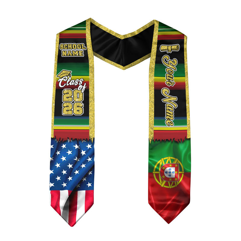 Customized Portugal Graduation Stole Showcasing Portuguese Flag Design, Graduation Sash Class of 2026