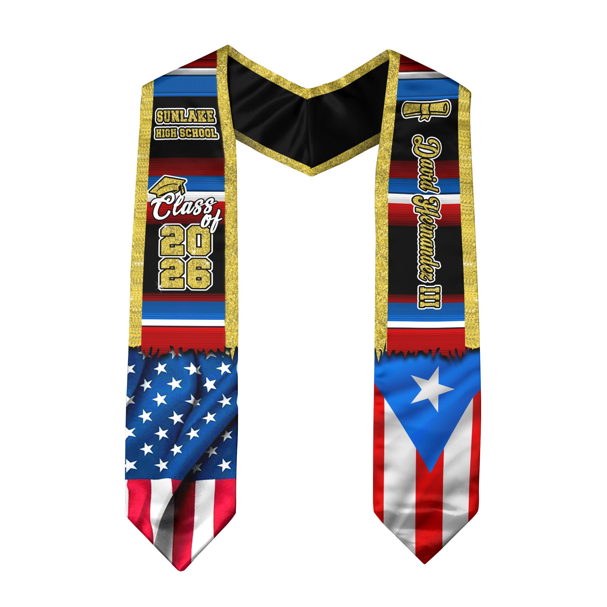 Customized Puerto Rico Graduation Stole Featuring Puerto Rican Flag Heritage, Graduation Sash Class of 2026