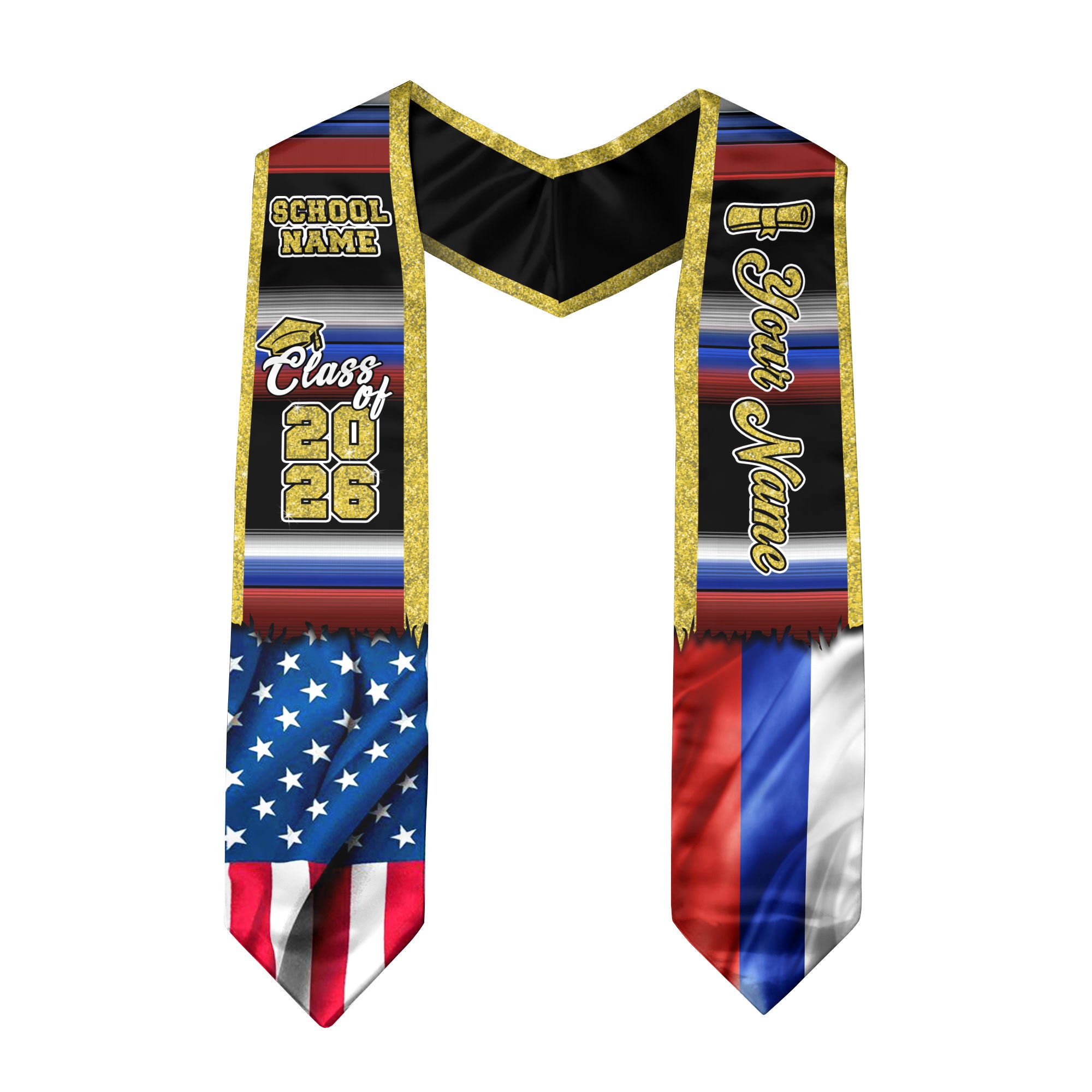 Customized Russia Graduation Stole with Russian Flag Inspired Accents, Graduation Sash for Class of 2026