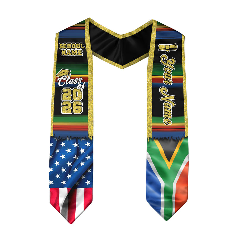 Customized South Africa Graduation Stole Featuring National Flag Heritage Style, Graduation Sash Class of 2026