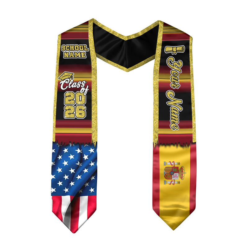 Customized Spain Graduation Stole with Spanish Flag Inspired Design, Graduation Sash for Class of 2026