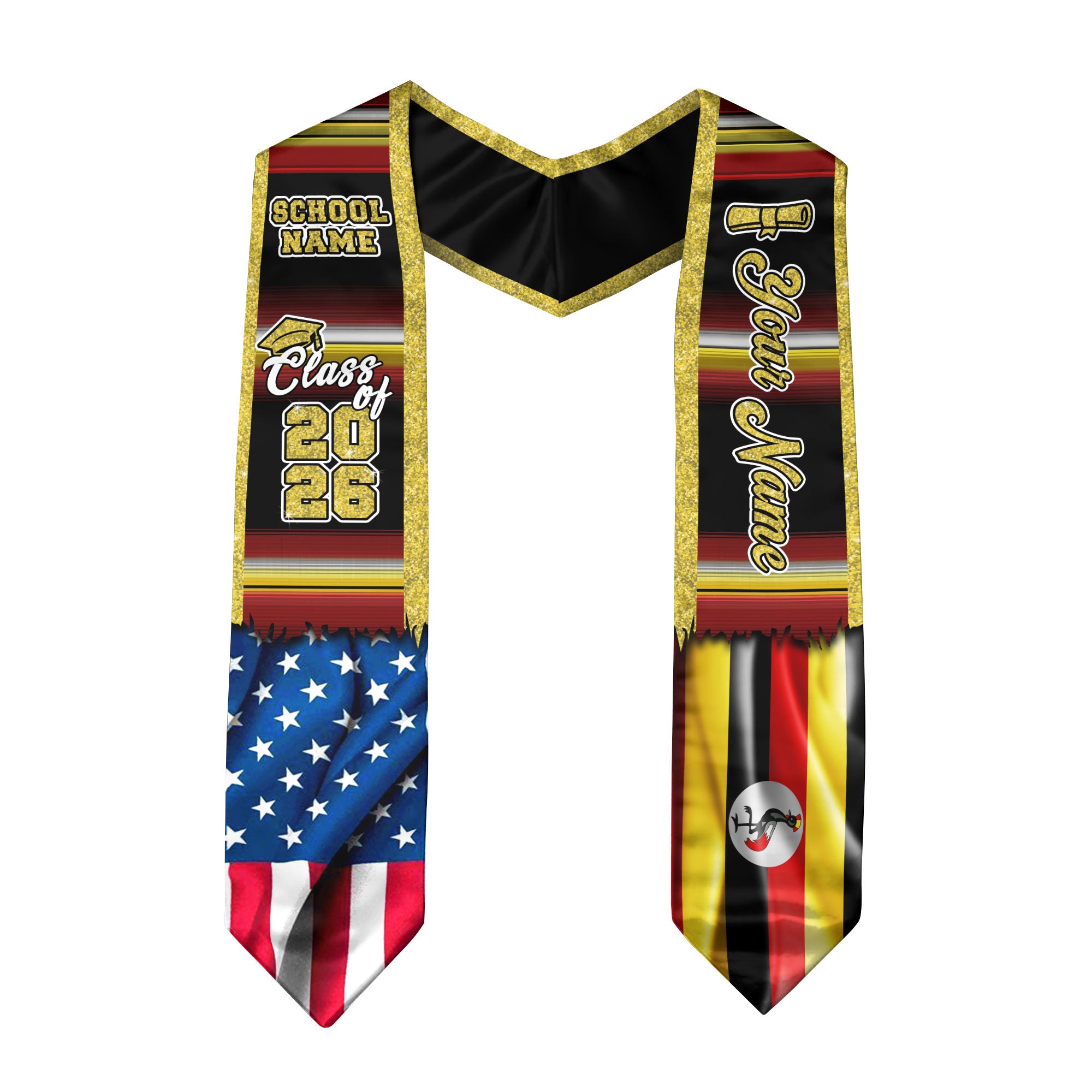 Customized Uganda Graduation Stole with Ugandan Flag Inspired Style, Graduation Sash Class of 2026