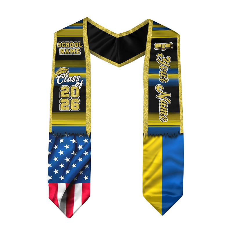 Customized Ukraine Graduation Stole Showcasing Ukrainian Flag Heritage Design, Graduation Sash Class of 2026