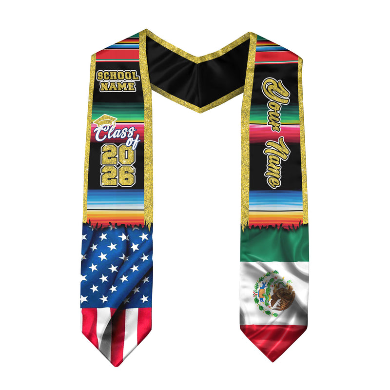 Mexican American Flag Graduation Stole 2026, Mexico Graduation Stole, Mexican Sash