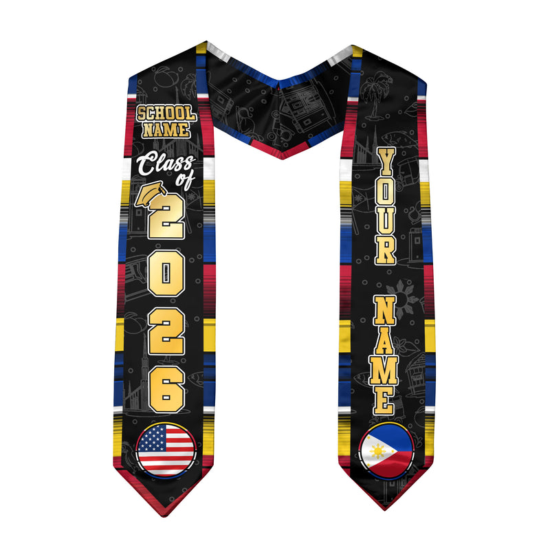 Filipino Flag Graduation Stole 2026, Philippines Sash Stole, Custom Accent for Graduates