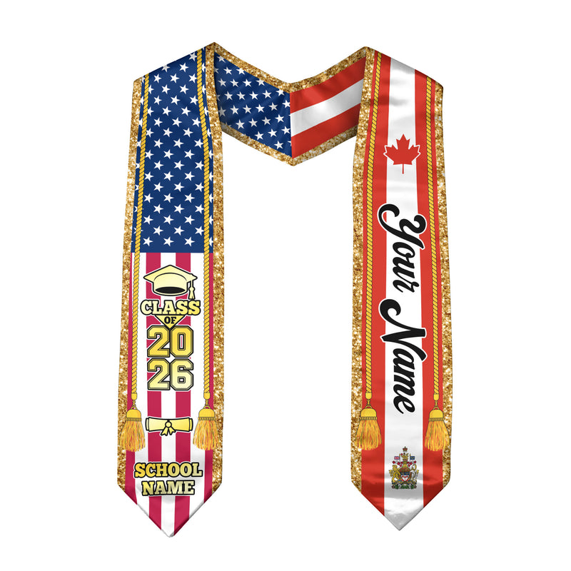 Customized Canada Graduation Stole with Canadian Flag Emblem, Graduation Sash for Class of 2026