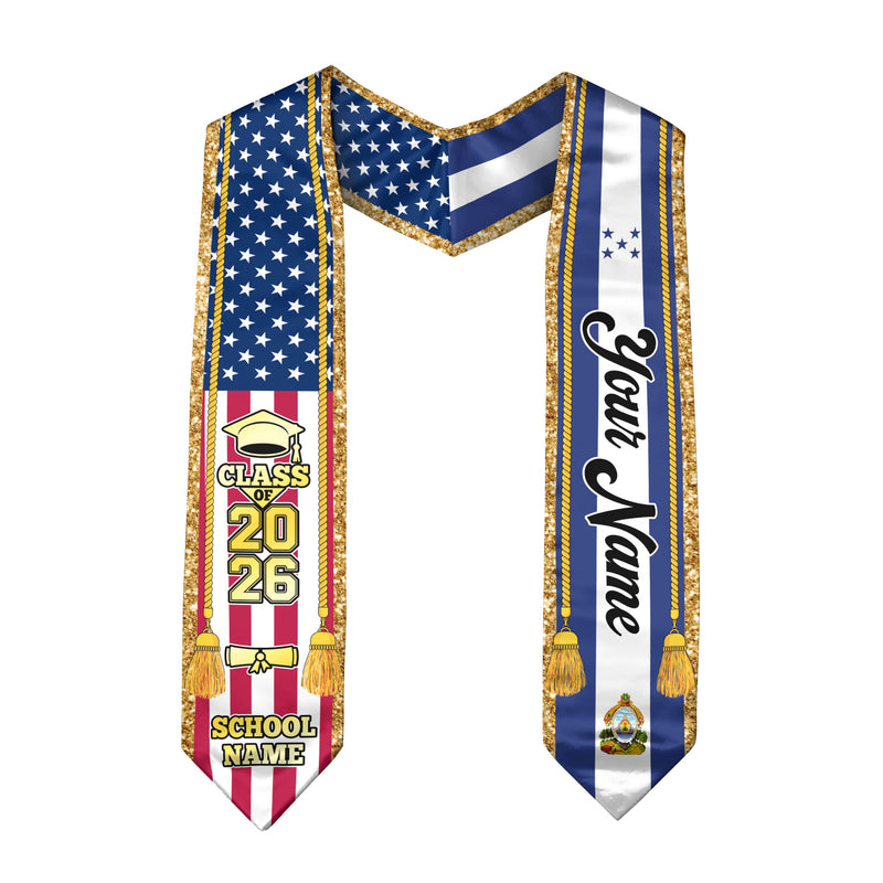 Customized Honduras Graduation Stole with Honduran Flag Emblem, Graduation Sash for Class of 2026