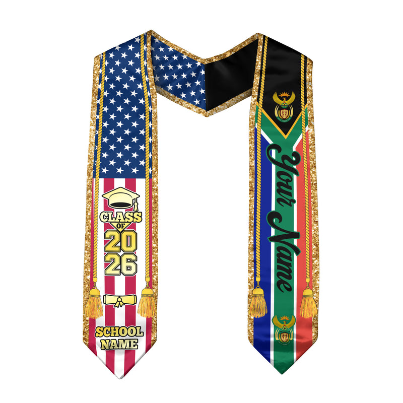 Customized South Africa Graduation Stole with National Flag Emblem, Graduation Sash for Class of 2026