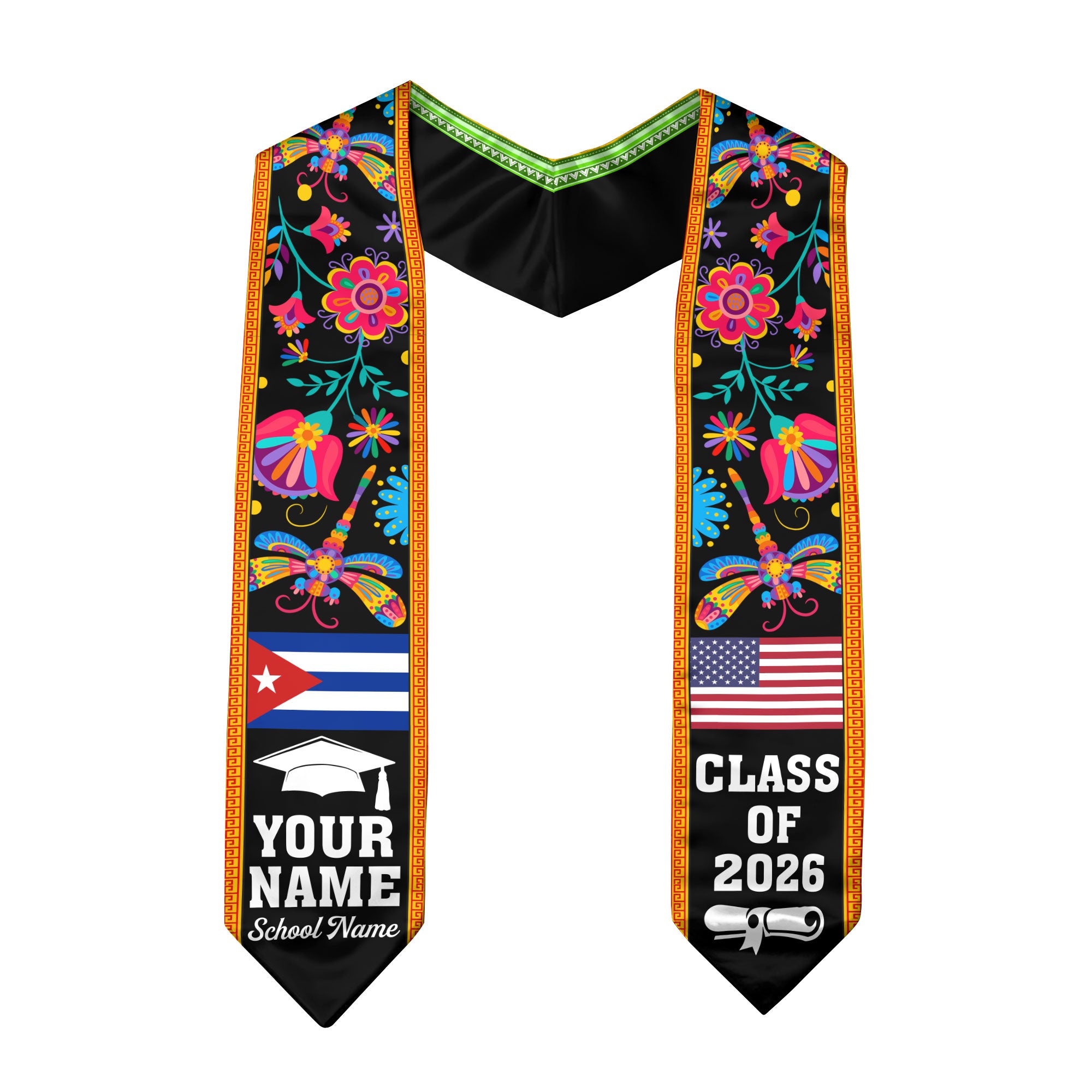Cuba Graduation Stole 2026, Cuban Flag Sash, Custom Detail Option