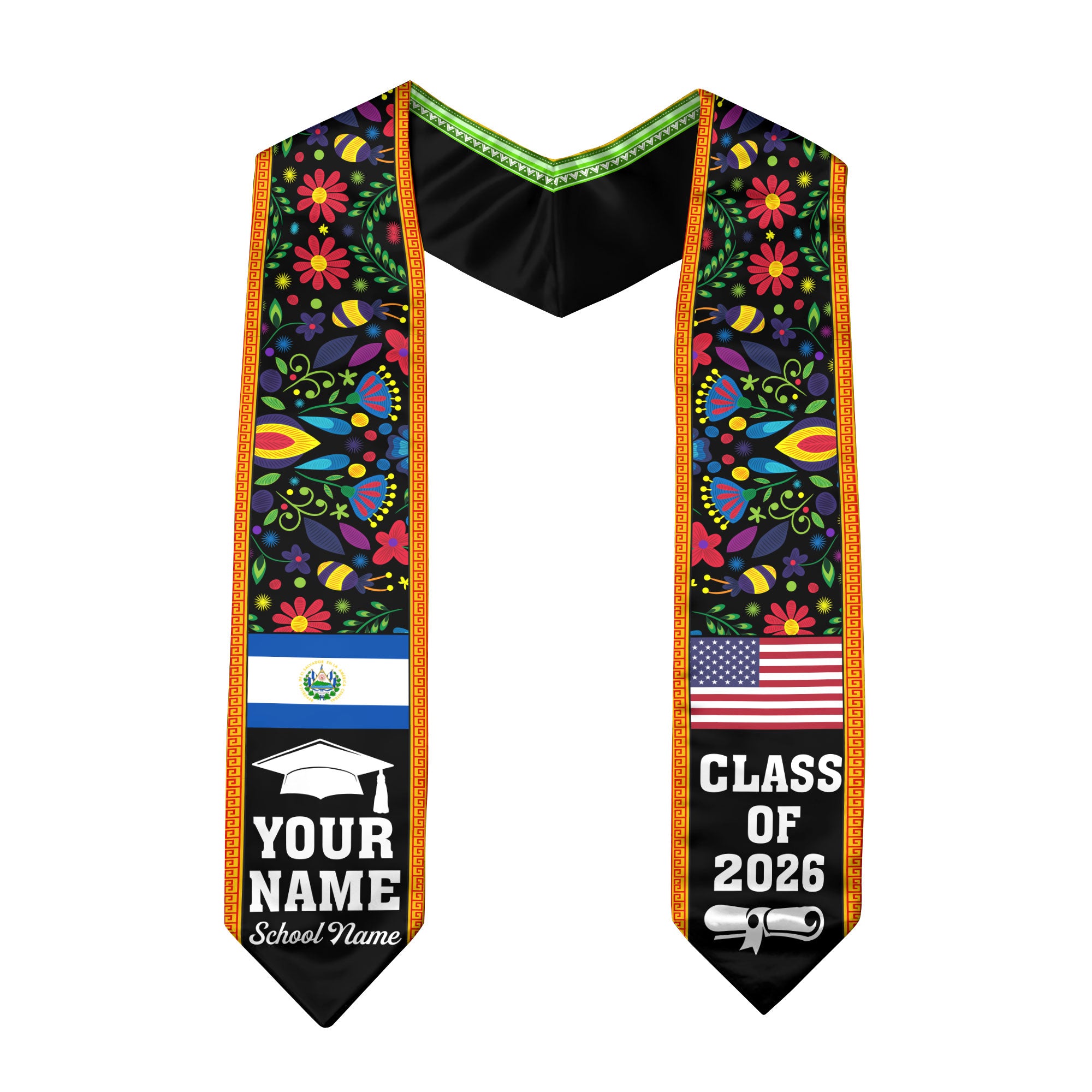 El Salvador Graduation Stole 2026, Salvadoran Flag Sash, Personal Detail Option