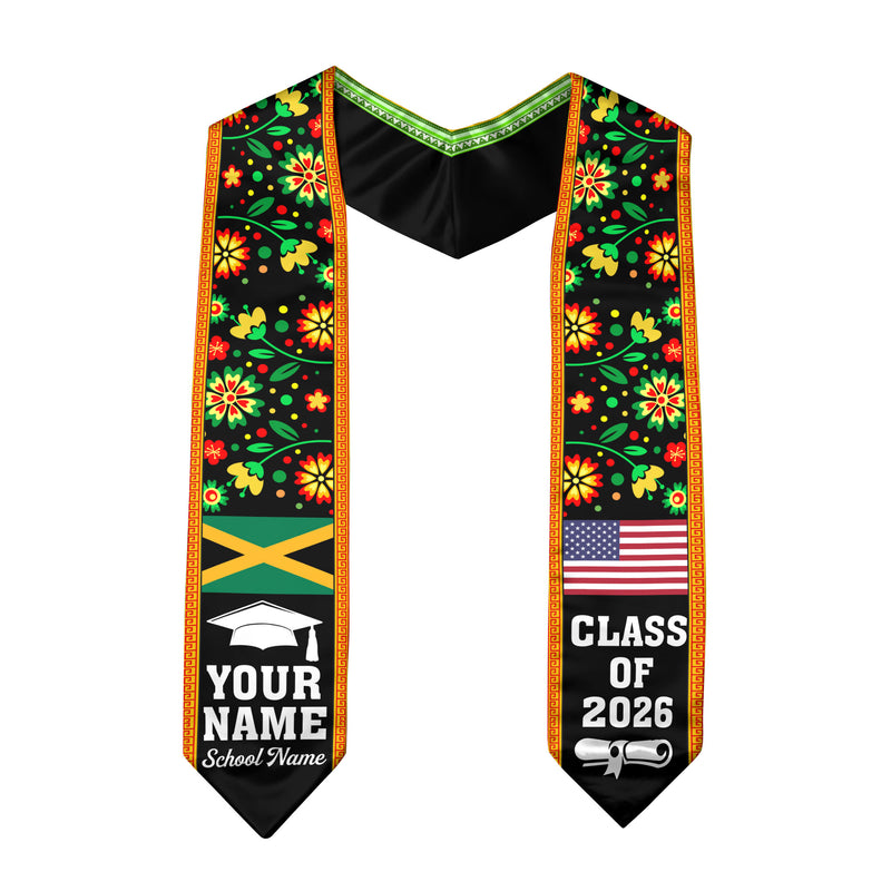 Jamaica Graduation Stole 2026, Jamaican Flag Sash, Add Personal Detail