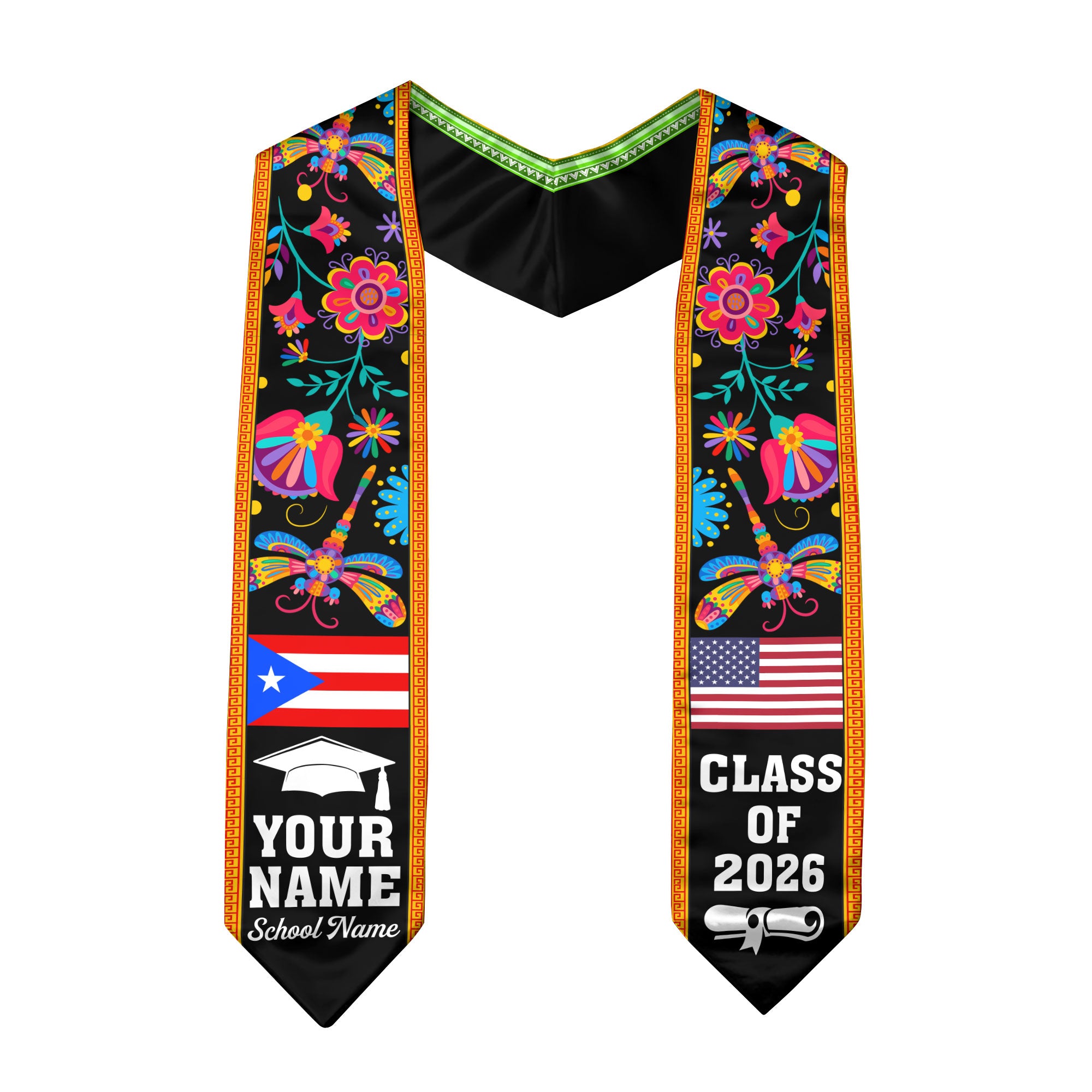 Puerto Rico Graduation Stole 2026, Puerto Rican Flag Sash, Personalization Option