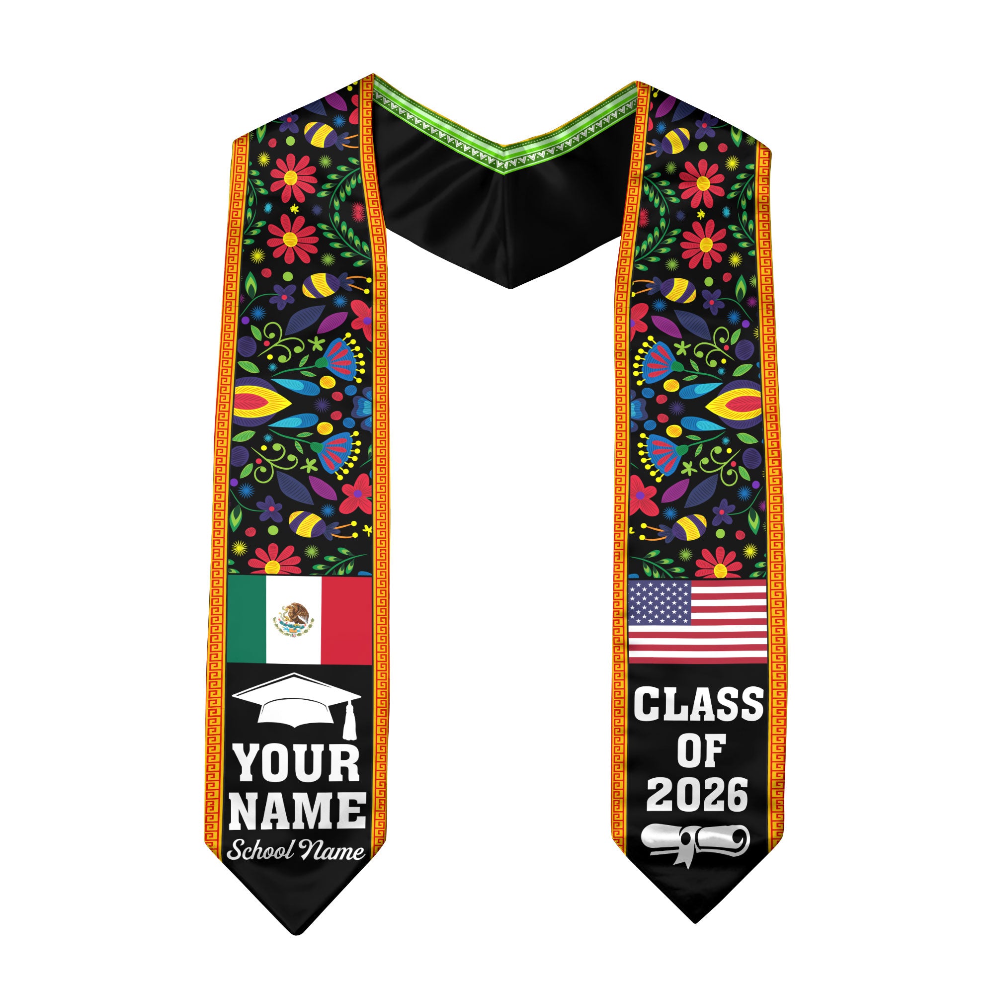 Mexico Flag Graduation Sash 2026, Mexican Stole, Add Personalized Detail for Senior Day