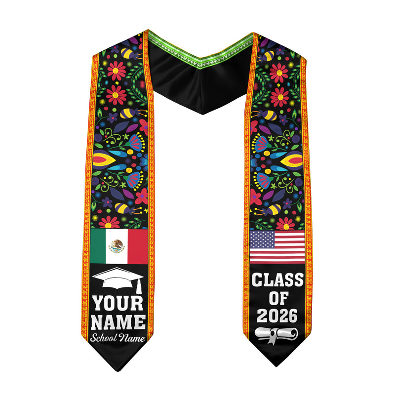 Mexico Flag Graduation Sash 2026, Mexican Stole, Add Personalized Detail for Senior Day