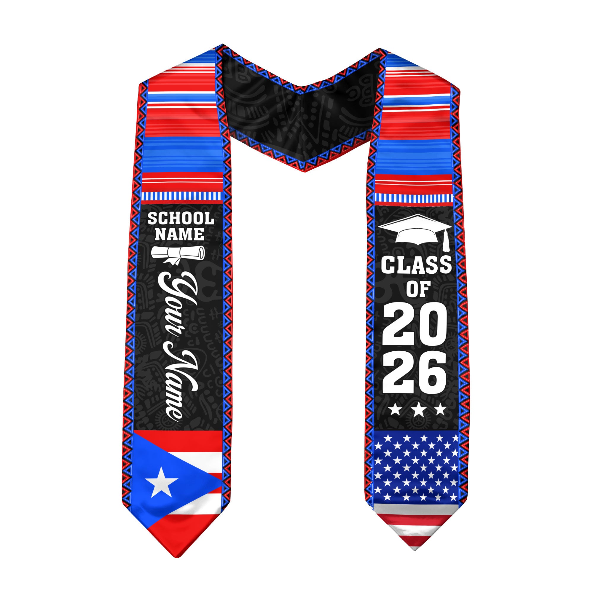 2026 Puerto Rico Flag Graduation Stole, Puerto Rican Sash, Add Your Detail