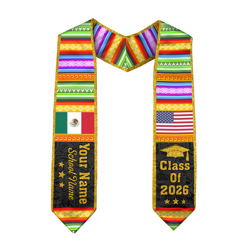 2026 Mexican Graduation Stole, Mexico Flag Sash, Personal Detail Option for Cap & Gown