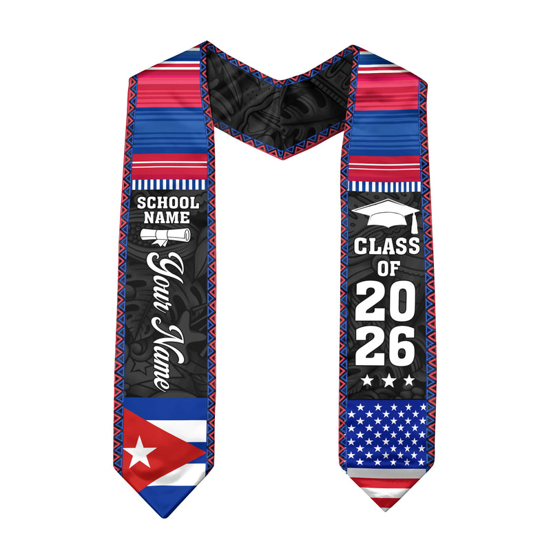 2026 Cuba Flag Graduation Stole, Cuban Sash, Personalization Option