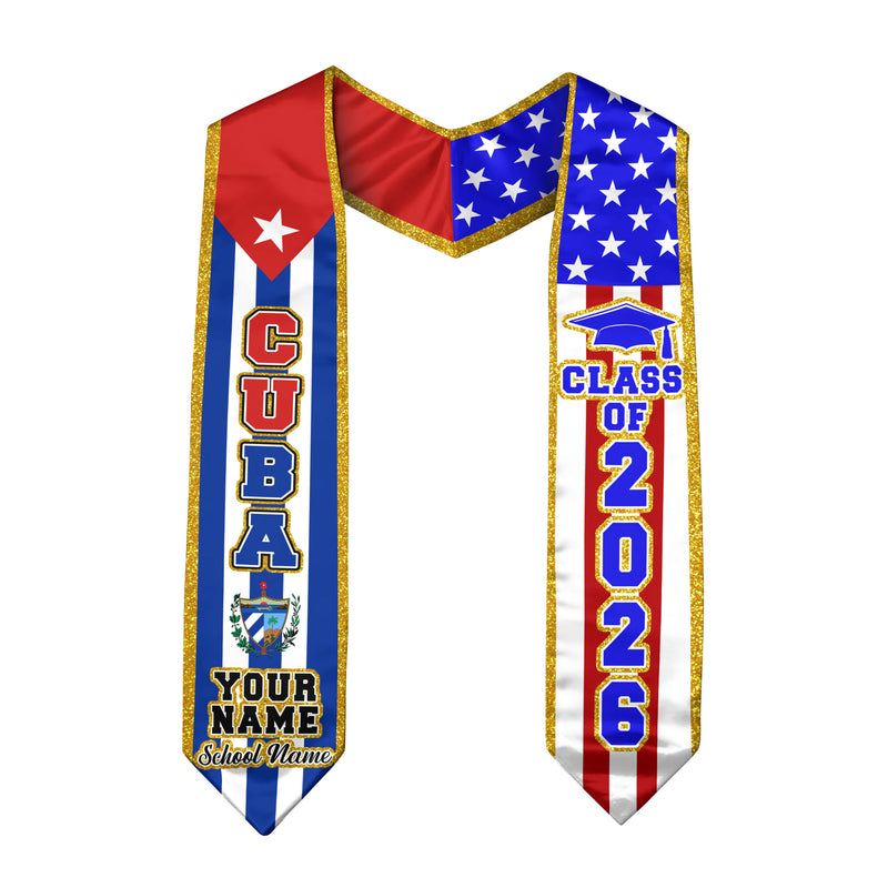 Cuba Flag Graduation Stole 2026, Cuban Sash, Add Personal Detail
