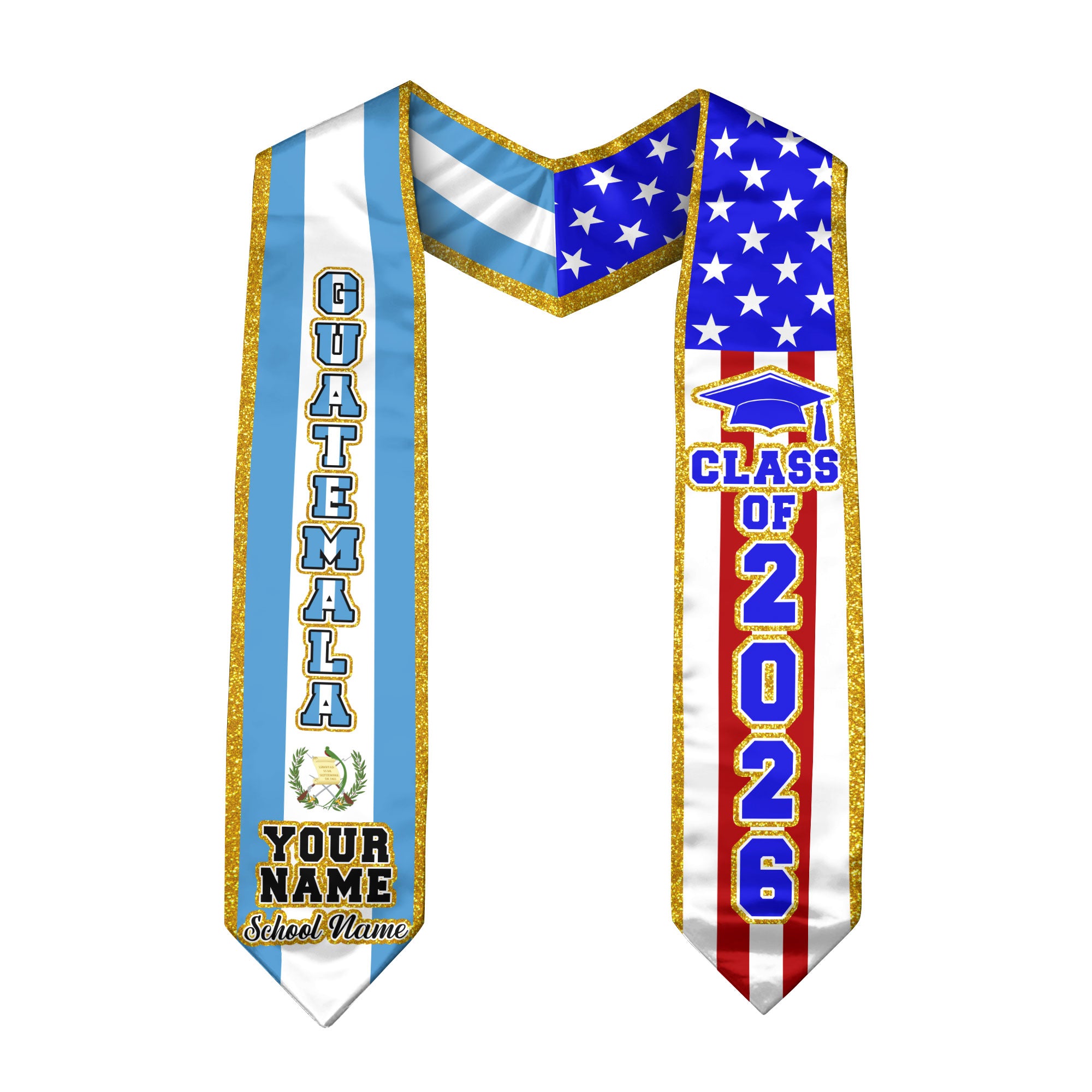 Customized Guatemala Graduation Stole, Bandera De Guatemala Stole, Custom Graduation Sash 2026, Class Of 2026