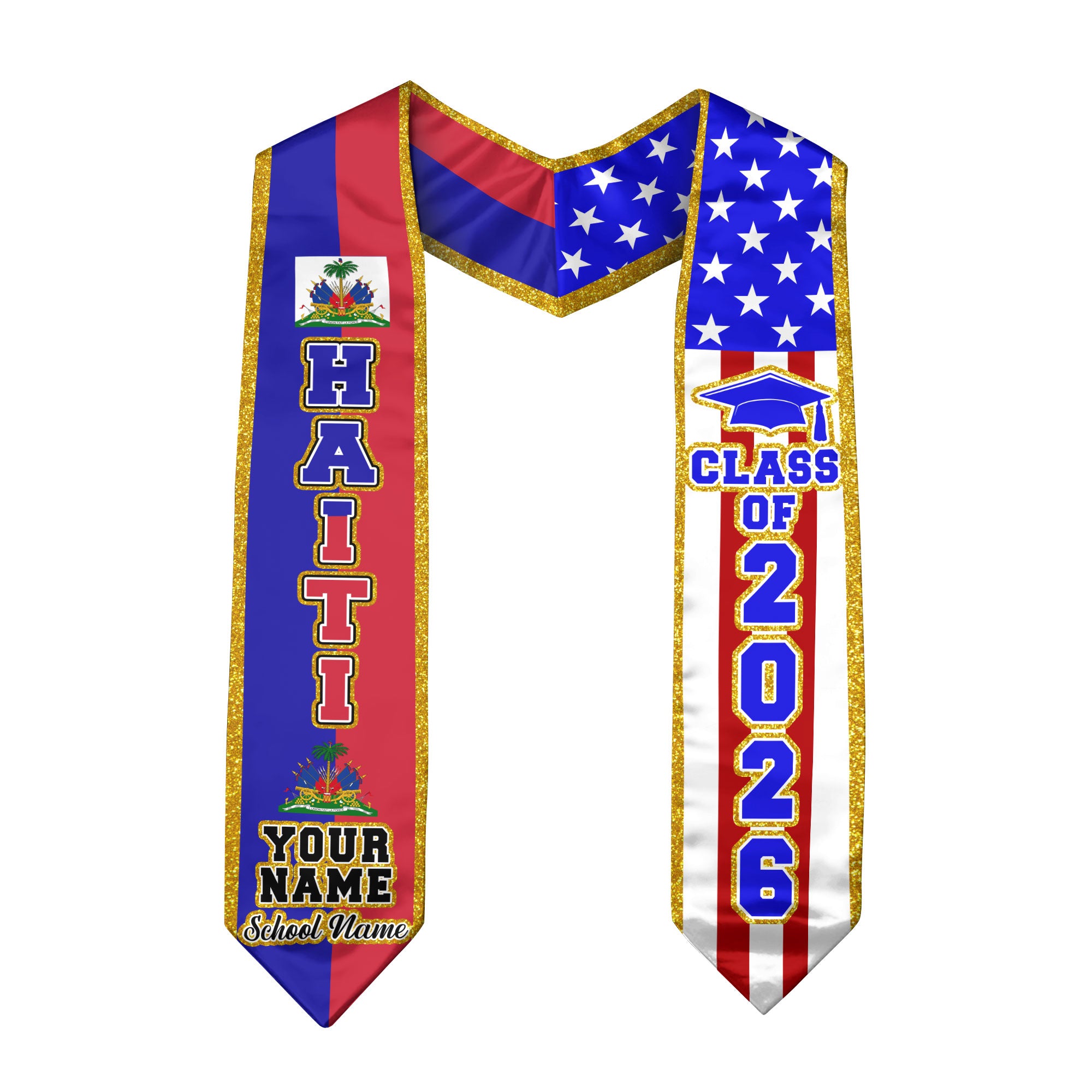 Haiti Flag Graduation Stole 2026, Haitian Sash, Personalized Detail