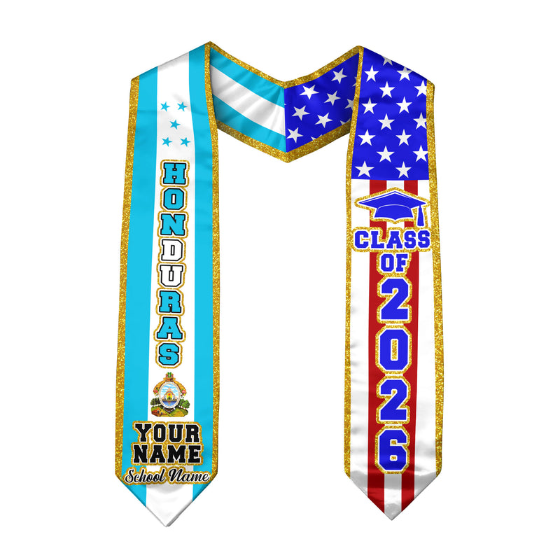 Honduras Flag Graduation Stole 2026, Honduran Sash, Customizable Detail