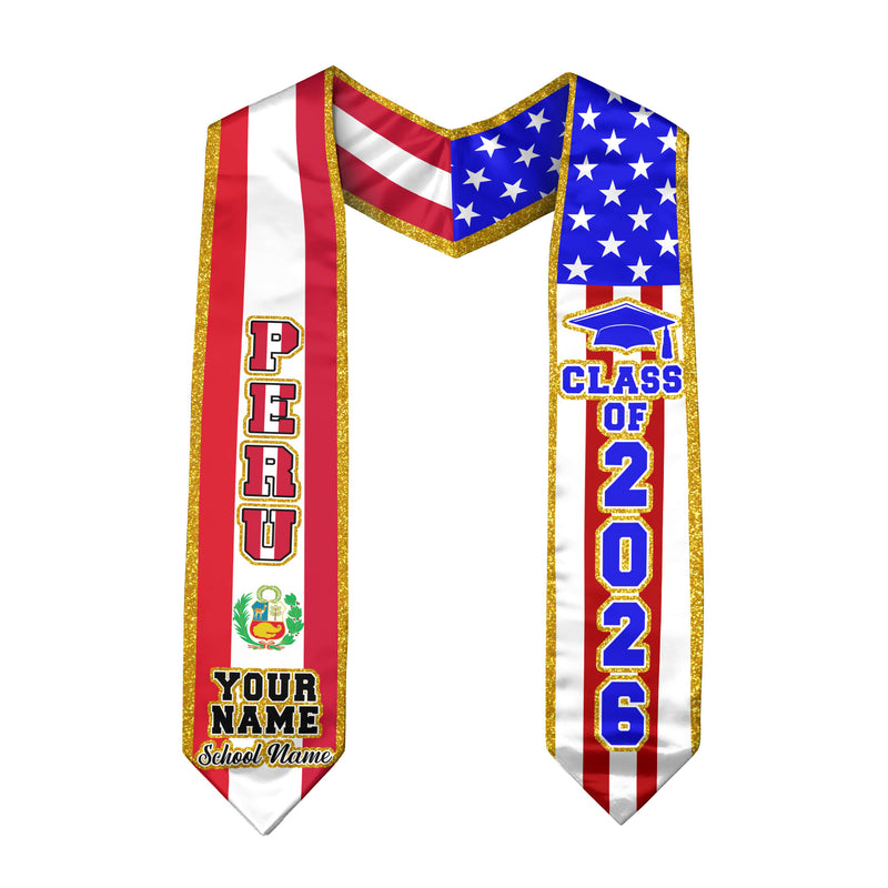 Customized Graduation Stole Peru, Peru Flag Graduation Sash, Custom Stole for Graduation 2026