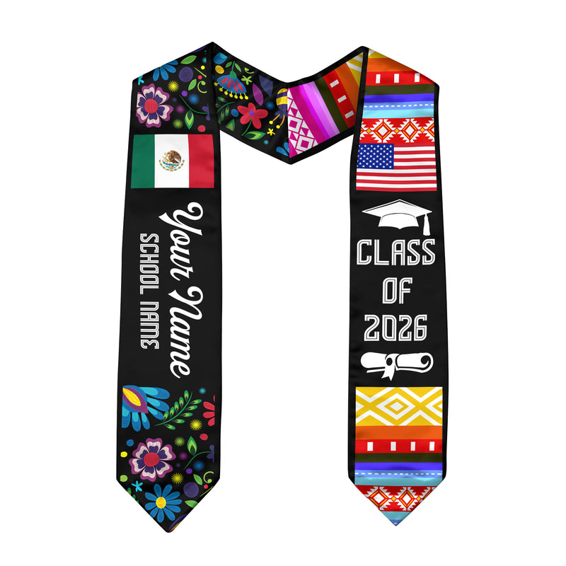 Mexican Flag Graduation Stole 2026, Mexico Sash, Optional Personalized Detail for Grads