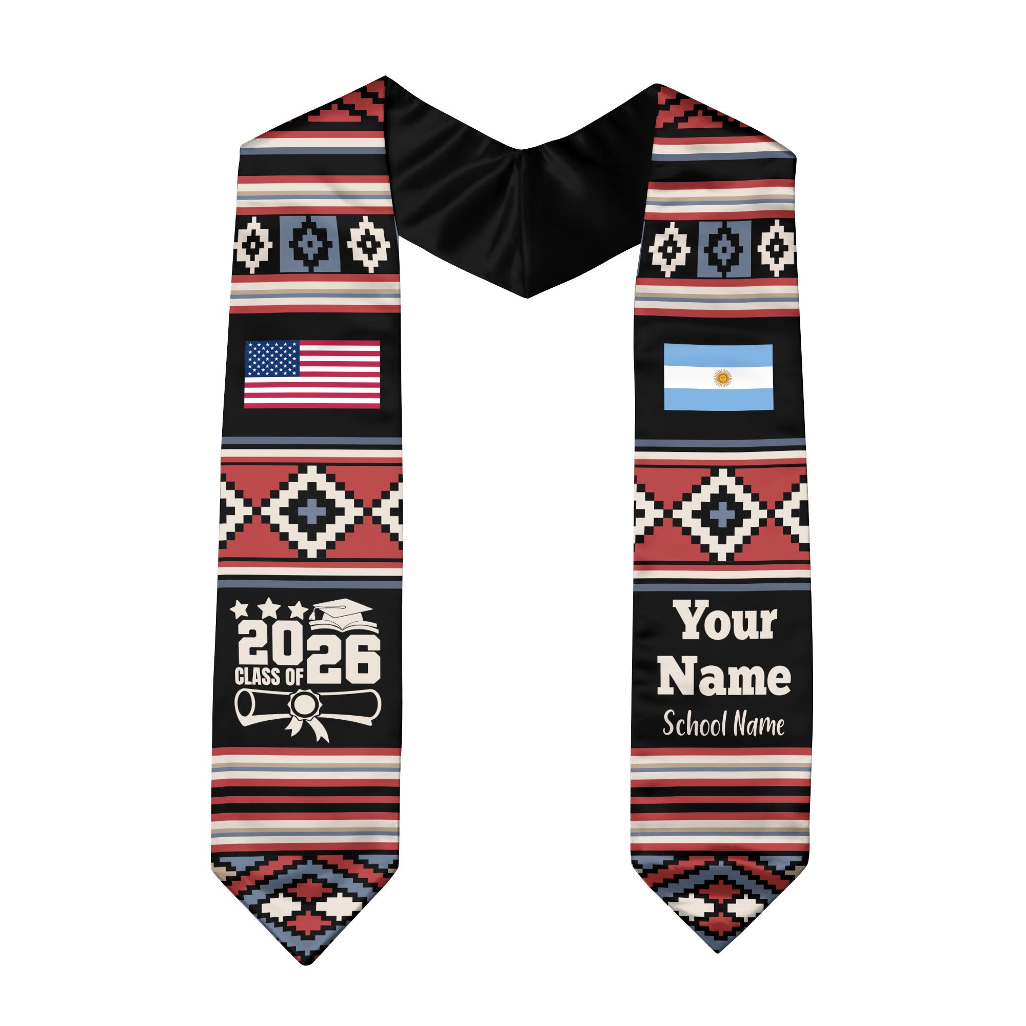 Customized Argentina Graduation Stole Featuring National Flag Motif, Graduation Sash for Class of 2026