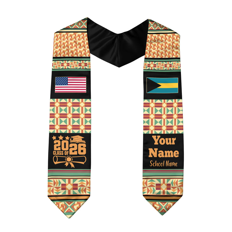 Customized Bahamas Graduation Stole Featuring Island Flag Motif, Graduation Sash for Class of 2026