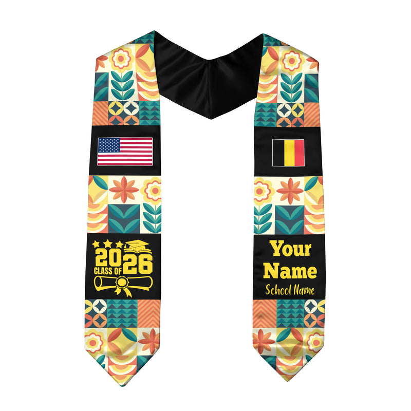 Customized Belgium Graduation Stole Featuring National Flag Motif, Graduation Sash for Class of 2026