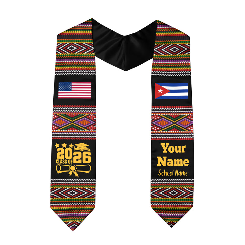 Customized Cuba Graduation Stole Featuring National Flag Motif, Graduation Sash for Class of 2026