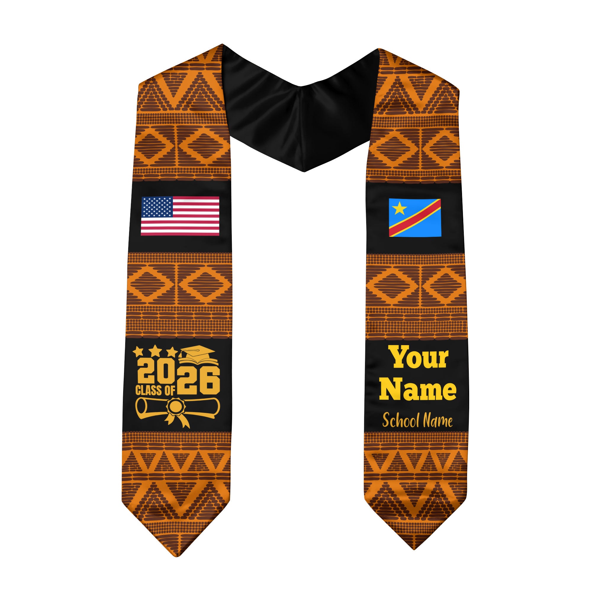 Customized DR Congo Graduation Stole Featuring National Flag Motif, Graduation Sash for Class of 2026