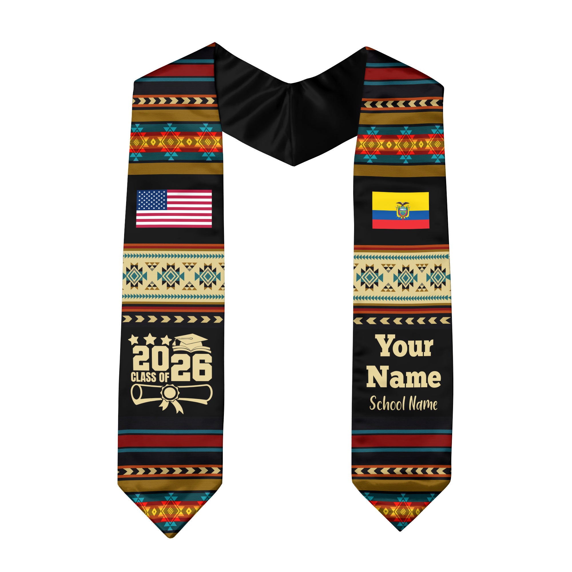 Customized Ecuador Graduation Stole Featuring National Flag Motif, Graduation Sash for Class of 2026