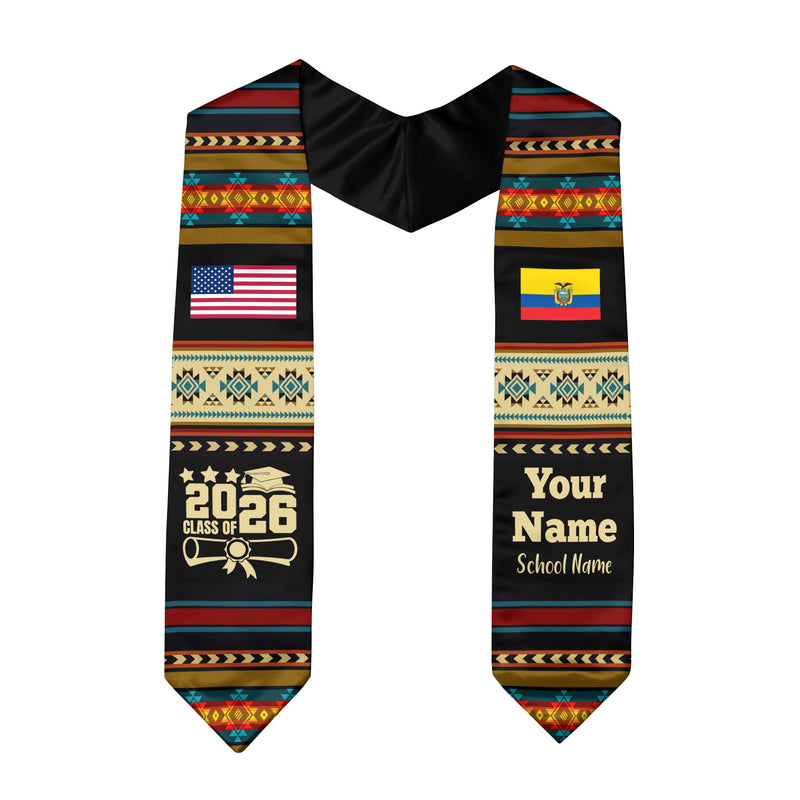 Customized Ecuador Graduation Stole Featuring National Flag Motif, Graduation Sash for Class of 2026