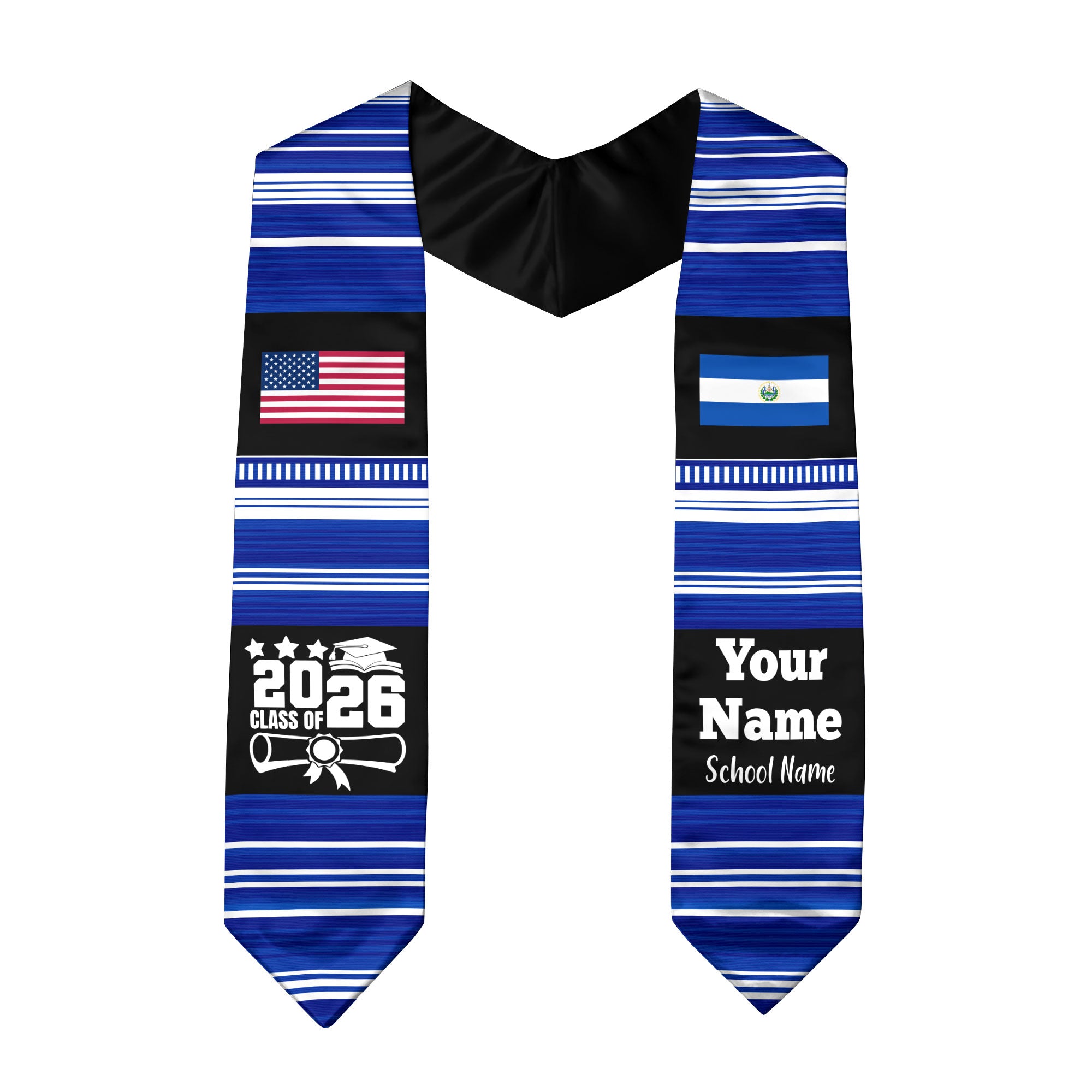 Customized El Salvador Graduation Stole Featuring National Flag Motif, Graduation Sash for Class of 2026