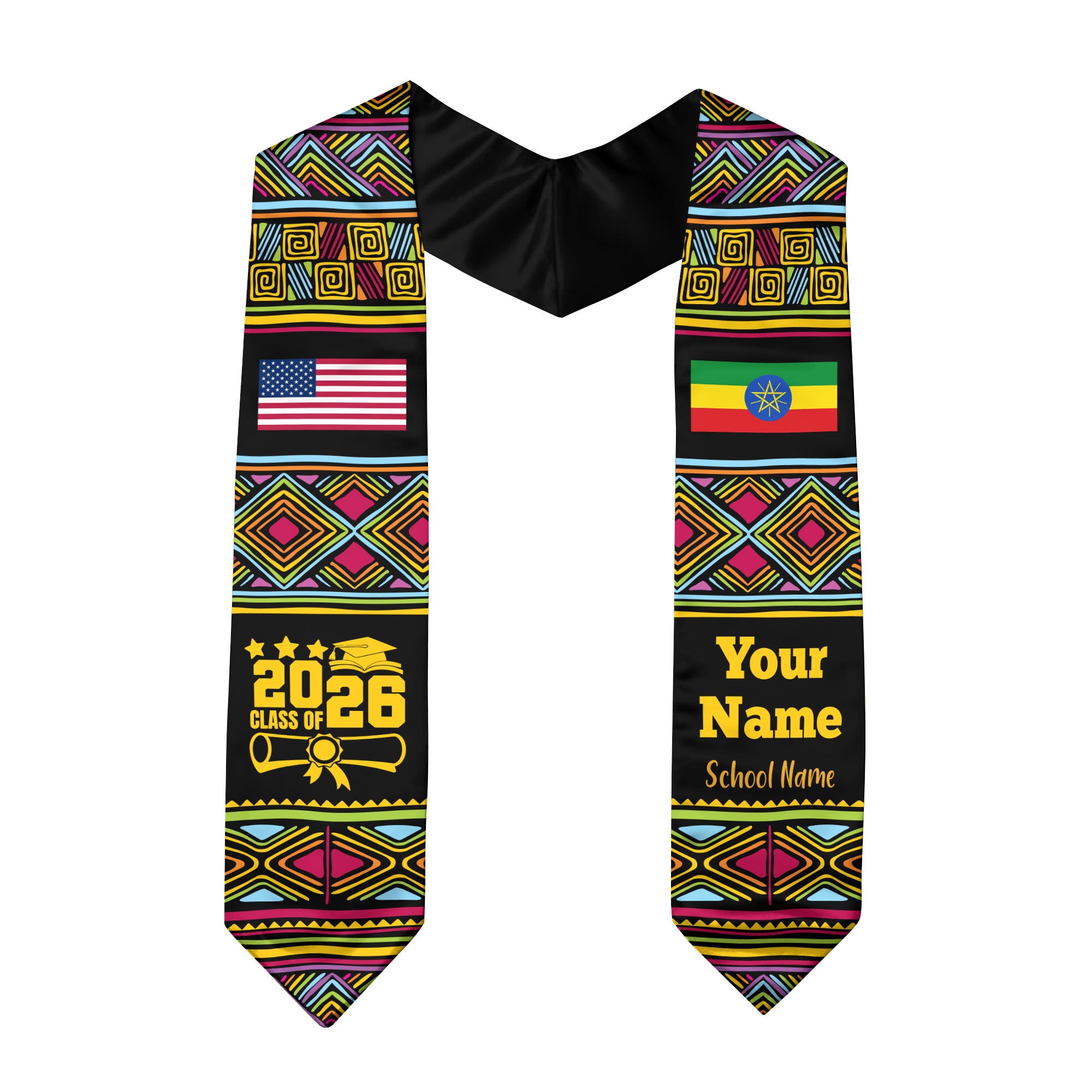 Customized Ethiopia Graduation Stole Featuring National Flag Motif, Graduation Sash for Class of 2026