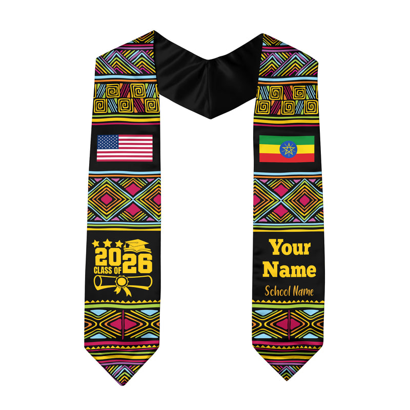 Customized Ethiopia Graduation Stole Featuring National Flag Motif, Graduation Sash for Class of 2026