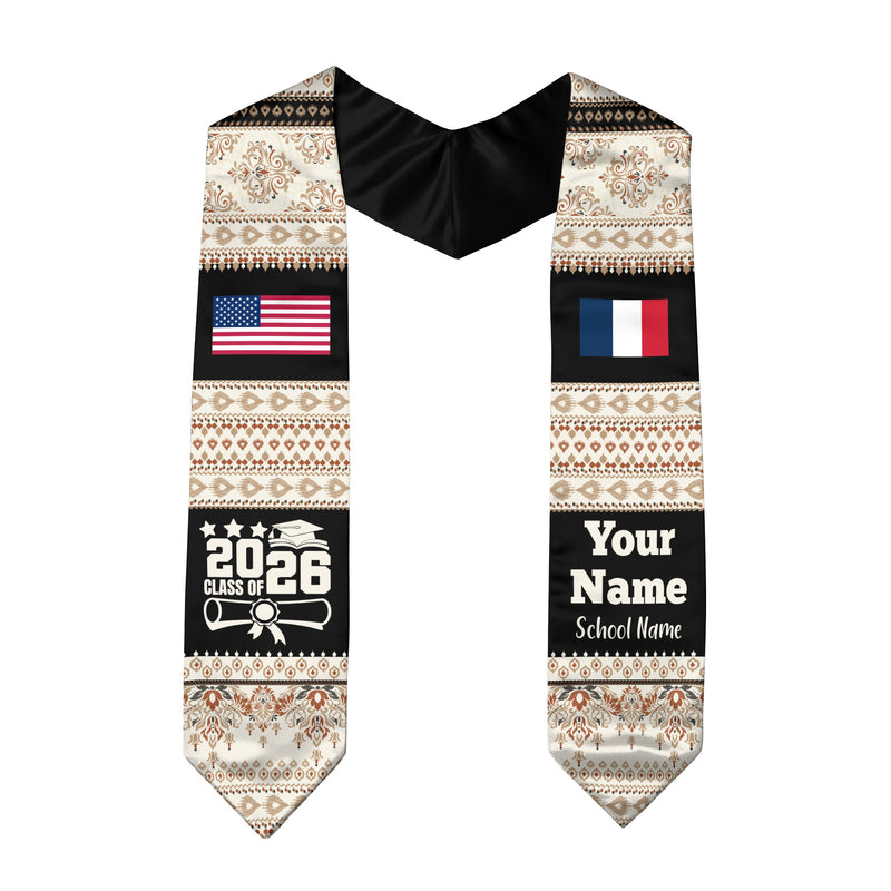 Customized France Graduation Stole Featuring National Flag Motif, Graduation Sash for Class of 2026