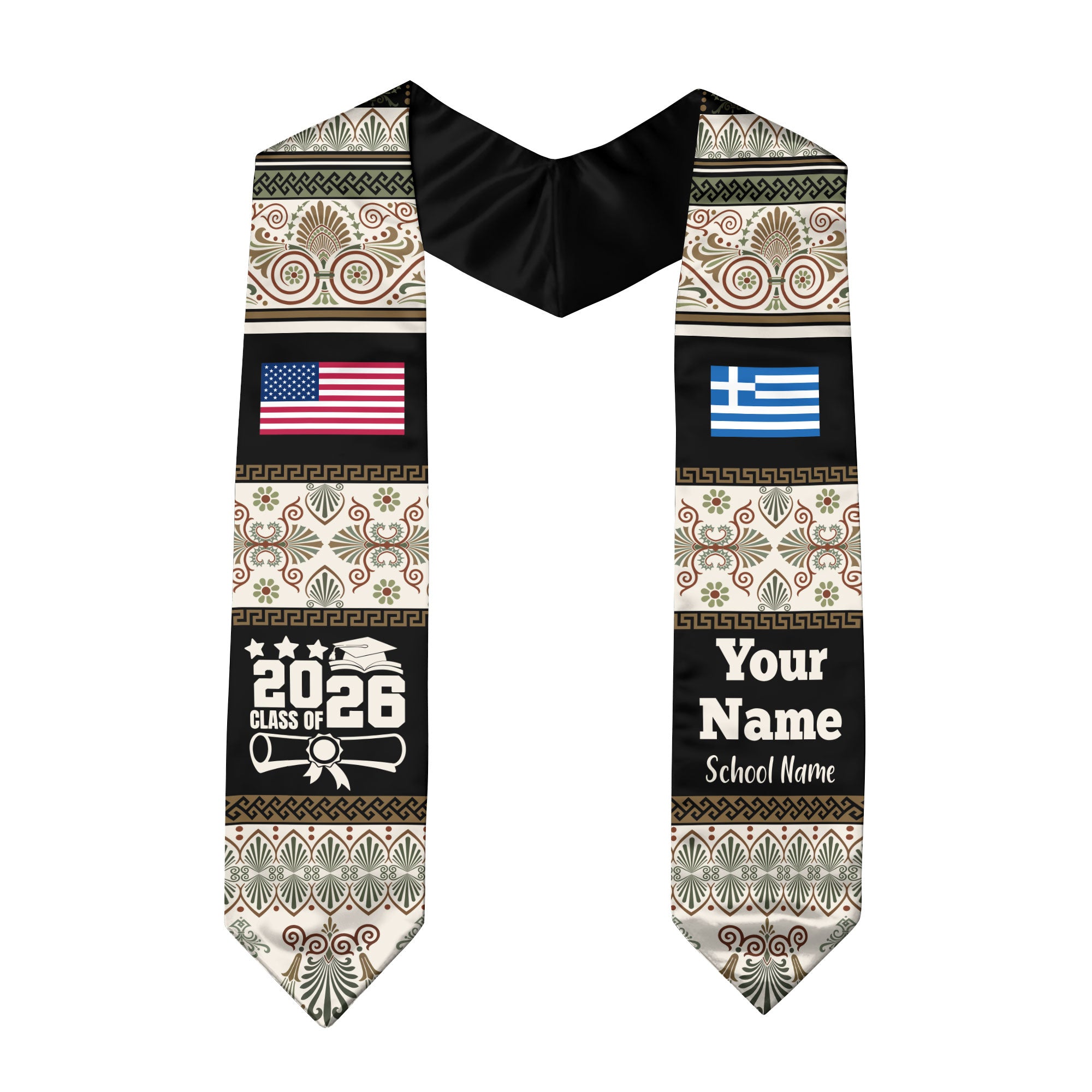Customized Greece Graduation Stole Featuring National Flag Motif, Graduation Sash for Class of 2026
