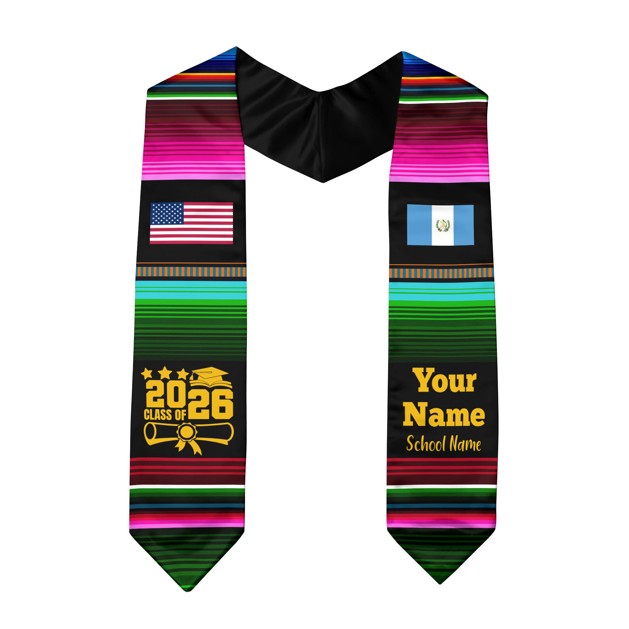 Customized Guatemala Graduation Stole Featuring National Flag Motif, Graduation Sash for Class of 2026