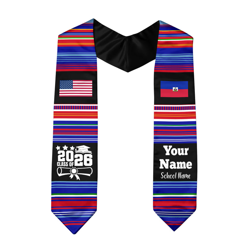 Customized Haiti Graduation Stole Featuring National Flag Motif, Graduation Sash for Class of 2026