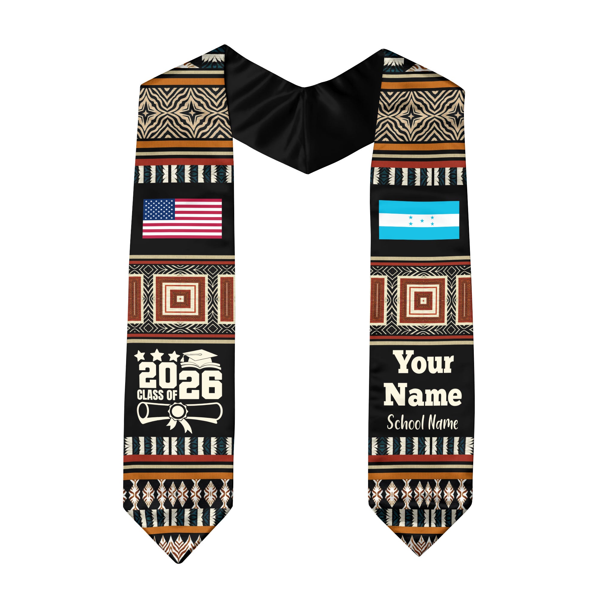 Customized Honduras Graduation Stole Featuring National Flag Motif, Graduation Sash for Class of 2026