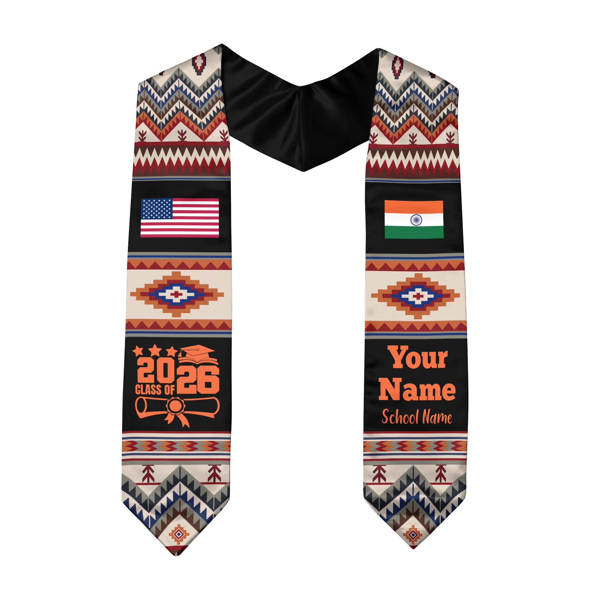 Customized India Graduation Stole Featuring National Flag Motif, Graduation Sash for Class of 2026