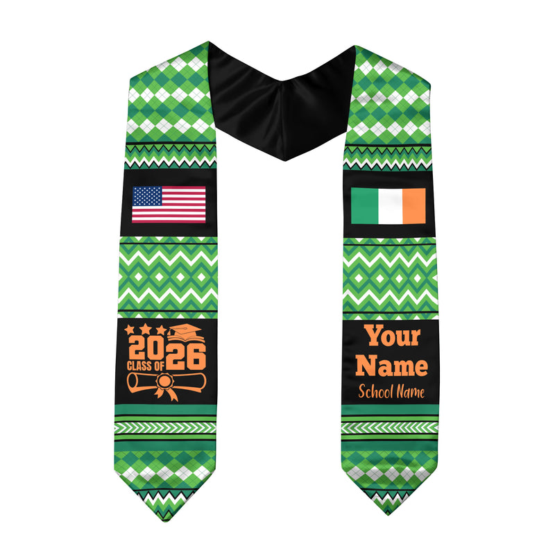 Customized Ireland Graduation Stole Featuring National Flag Motif, Graduation Sash for Class of 2026