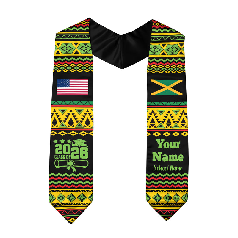 Customized Jamaica Graduation Stole Featuring National Flag Motif, Graduation Sash for Class of 2026