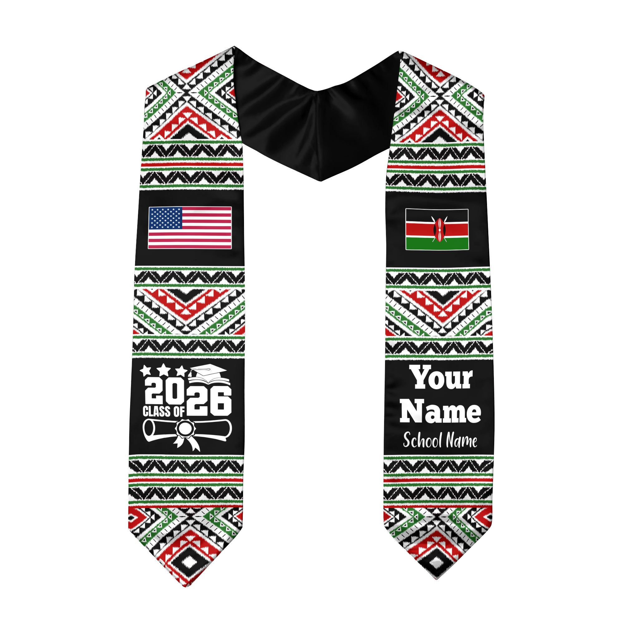 Customized Kenya Graduation Stole Featuring National Flag Motif, Graduation Sash for Class of 2026