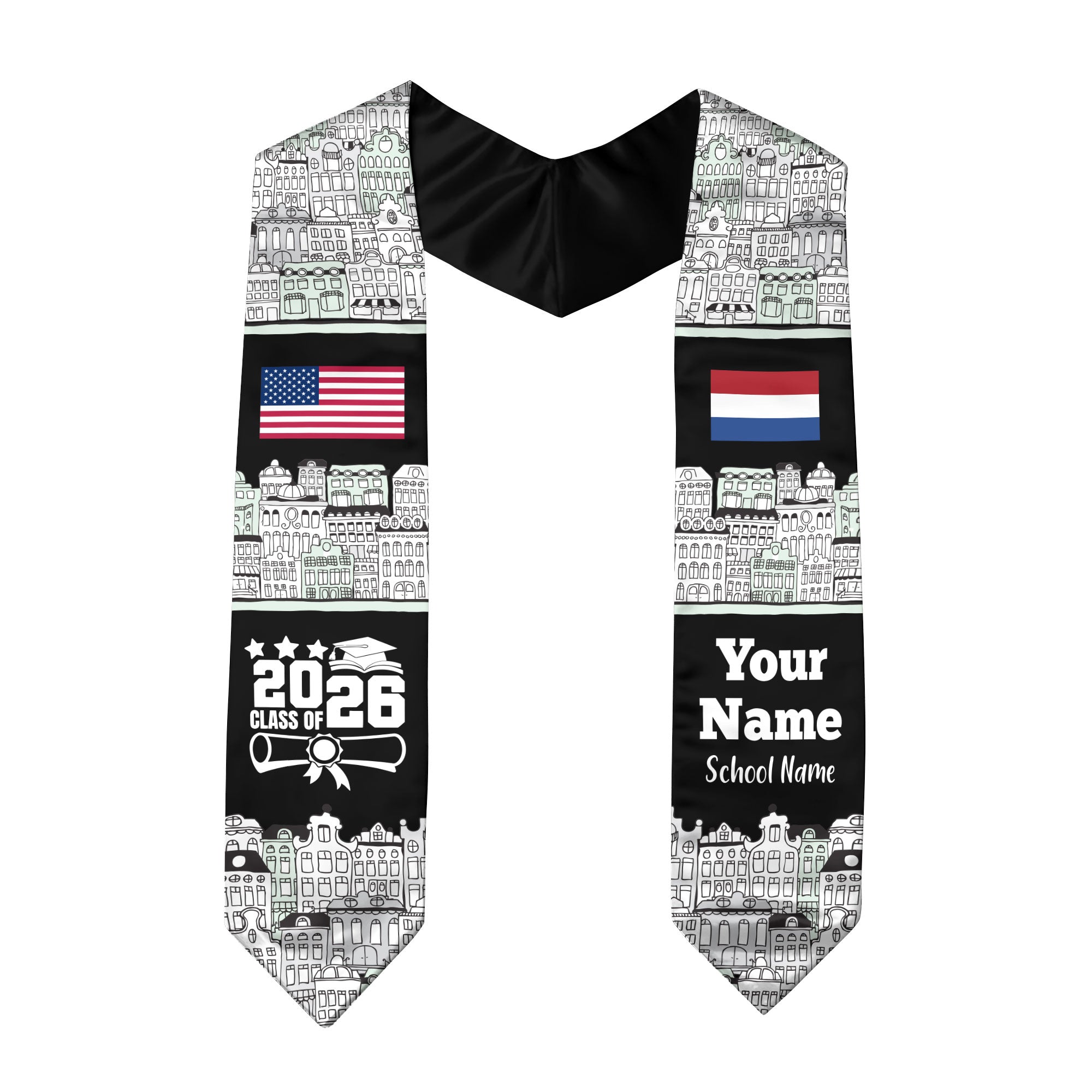 Customized Netherlands Graduation Stole Featuring National Flag Motif, Graduation Sash for Class of 2026